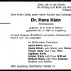 Klein Hans 1910-1985 Todesanzeige
